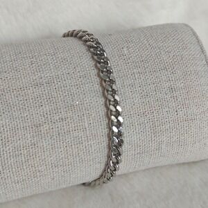 Cuban Link Bracelet Silver Tone Mens Womens Unisex Adjustable Chain Lobster‎